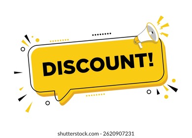 Megaphone with Discount speech bubble banner. Loudspeaker. Can be used for business, marketing and advertising.
