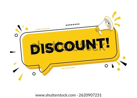 Megaphone with Discount speech bubble banner. Loudspeaker. Can be used for business, marketing and advertising.