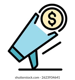 Ícone de megafone e dólar. Contorno megafone e dólar ícone vetor cor plana isolado