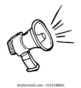 Megaphone doodle illustration, hand drawn loudspeaker icon