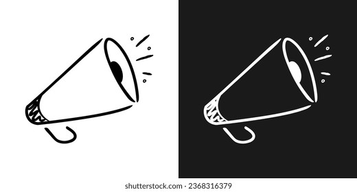 Megaphone doodle illustration, hand drawn loudspeaker icon. Announcement ad symbol. Vector EPS 10