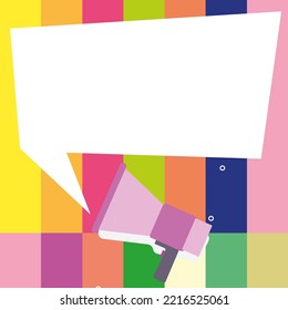 Megaphone Drawing With Conversation Bubble Showing New Announcement. Bullhorn Voice Device With Speech Balloon Presenting Fresh And Important News Messages.