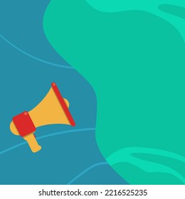 Dibujo Megáfono Con Burbuja De Conversación Que Muestra Nuevos Anuncios. Dispositivo Bullhorn Voice Con Globo De Voz Presentando Mensajes De Noticias Frescos E Importantes.