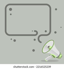 Megaphone Drawing With Conversation Bubble Showing New Announcement. Bullhorn Voice Device With Speech Balloon Presenting Fresh And Important News Messages.