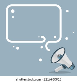 Megaphone Drawing With Conversation Bubble Showing New Announcement. Bullhorn Voice Device With Speech Balloon Presenting Fresh And Important News Messages.