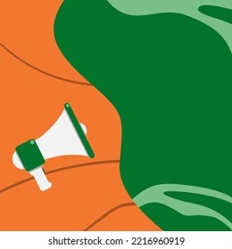 Dibujo Megáfono Con Burbuja De Conversación Que Muestra Nuevos Anuncios. Dispositivo Bullhorn Voice Con Globo De Voz Presentando Mensajes De Noticias Frescos E Importantes.