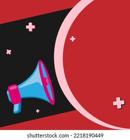 Megaphone Drawing With Conversation Bubble Showing New Announcement. Bullhorn Voice Device With Speech Balloon Presenting Fresh And Important News Messages.