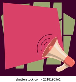 Megaphone Drawing With Conversation Bubble Showing New Announcement. Bullhorn Voice Device With Speech Balloon Presenting Fresh And Important News Messages.