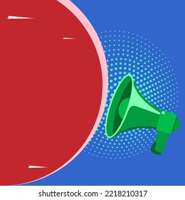 Megaphone Drawing With Conversation Bubble Showing New Announcement. Bullhorn Voice Device With Speech Balloon Presenting Fresh And Important News Messages.