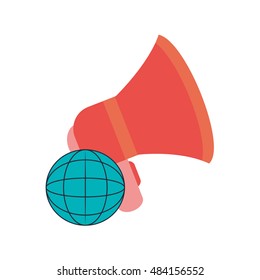 megaphone and earth globe diagram  icon