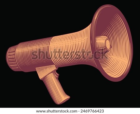 Megaphone. Editable hand drawn illustration. Vector vintage engraving. Isolated on black background. 8 EPS
