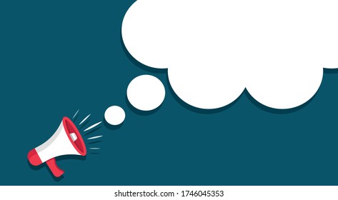 Megáfono con discurso de burbujas vacío. Altavoz al estilo de las caricaturas. Para el anuncio o información importante.