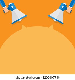 megaphone and empty speech bubble, public relations, message concept paper art, business illustration