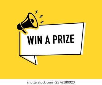Megaphone with enter to win prizes speech bubble. Loudspeaker. Banner for business, marketing and advertising. Vector illustration.