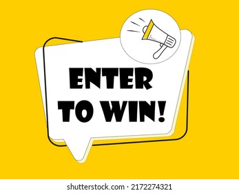 Megaphone with Enter to win speech bubble on yellow background.
