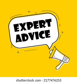Megaphone with Expert Advice speech bubble on yellow background.