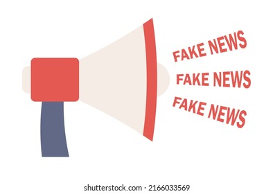 Megaphone With Fake News Icon. Mass Media, Announcement, Hot Online Information, Propaganda Newscast. Vector Flat Illustration 