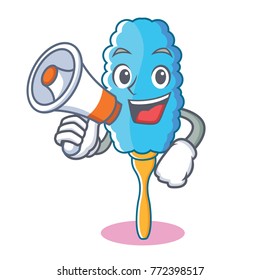 With megaphone feather duster character cartoon