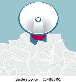 The megaphone is in the file heap. Isolated on blue background.