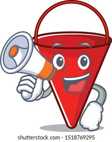 With megaphone fire bucket mascot shape on cartoon