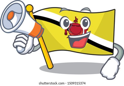 With megaphone flag brunei darussalam on a cartoon