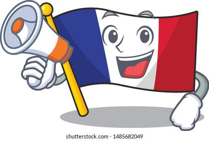 With megaphone flag france fluttered on character pole