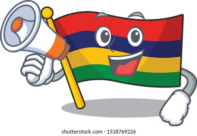 With megaphone flag mauritius character isolated the cartoon