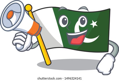 With megaphone flag pakistan cartoon hoisted on pole
