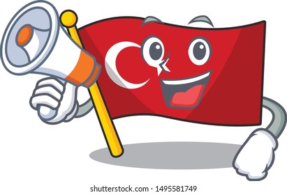 With megaphone flag turkey character on shaped cartoon