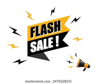 megaphone with flash sale speech bubble, business design, marketing, announcement, discount, cashback. creative banner. editable vector eps 10.