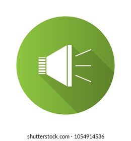Megaphone flat design long shadow glyph icon. Announcement. Bullhorn. Vector silhouette illustration