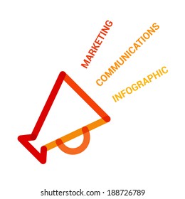 Megaphone flat line icon infographic illustration template for web or brochure. Marketing communications infographic. Vector illustration.
