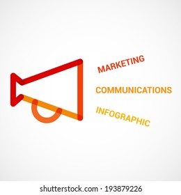 Megaphone flat line icon infographic illustration template for web or brochure. Marketing communications infographic. Vector illustration. 