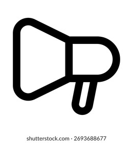 Icono de contorno mínimo plano del megáfono que representa el anuncio, la promoción y el diseño moderno de la comunicación