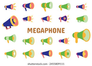 Megaphone Flat Vector Illustration Icon Sticker Set Design Materials