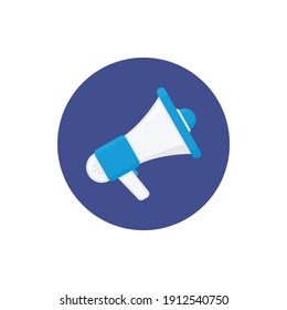 Icono de la web plana Megaphone. Señal de altavoz aislada en fondo blanco. Elemento de diseño para afiche, emblema o volante. Medios sociales, promoción o concepto de marketing. Ilustración vectorial.
