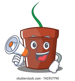 With megaphone flower pot character cartoon