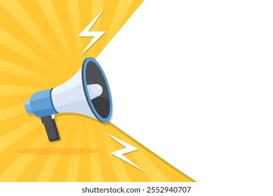 Megaphone flyer speaker for announcements, promotions, advertising, sales, discounts, and events. Vector illustration for retail, online marketing, banners, posters, social media, and background.