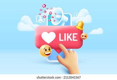 Megaphone flying out like icons, social networks for communication of people. Vector illustration