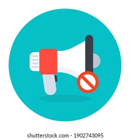 
Megaphone with forbidden sign, flat icon of mute 