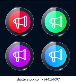 Megaphone four color glass button ui ux icon. Glossy app icon logo vector