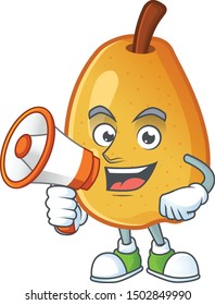 With megaphone fragrant pear in cartoon character style