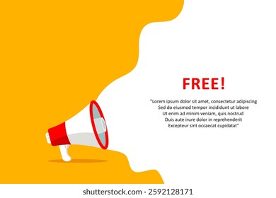 Megaphone with Free speech bubble. Loudspeaker. Banner for business, marketing and advertising. Vector illustration.