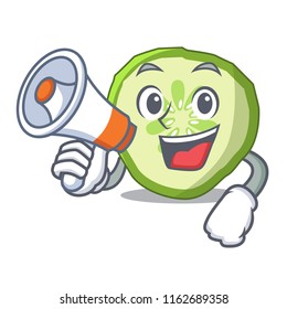 With megaphone fresh slice cucumber on character cartoon