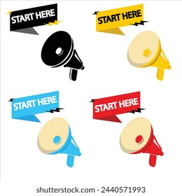 Megáfono con Get it Now speech bubble. Altavoz. Banner para empresas, marketing y publicidad