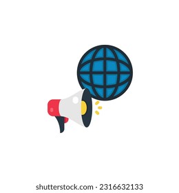 Megaphone with globe flat icons. Vector illustration. Isolated icon suitable for web, infographics, interface and apps.