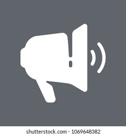 Megaphone glyph vector icon. White isolated symbol for interface on gray background.