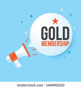Megaphone gold member in speech bubble.Concept advertising sale.Vector illustration.
