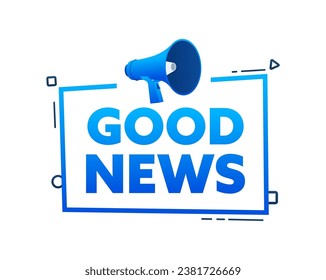 Megaphone with Good news speech bubble banner. Promotion and advertising label. Vector stock illustration