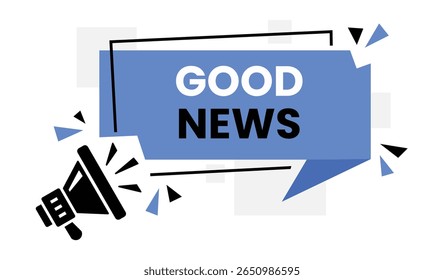 Megaphone with 'Good News' text. Vector illustration featuring a bold, flat silhouette style. Great for announcements and promotions.